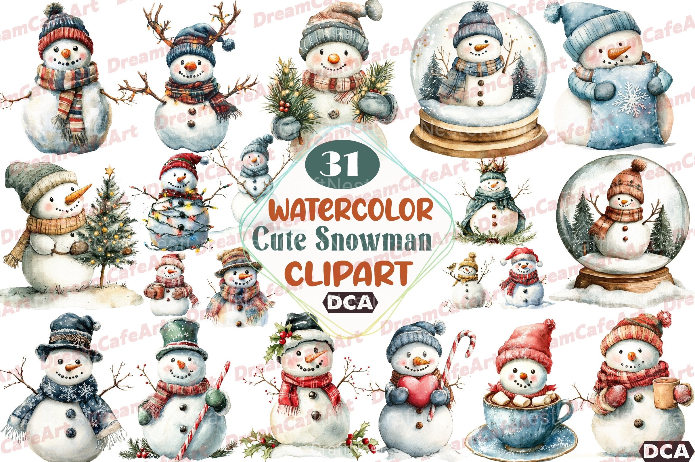 Cute Snowman Christmas Clipart Bundle 23 - CraftNest - Digital Crafting and Art