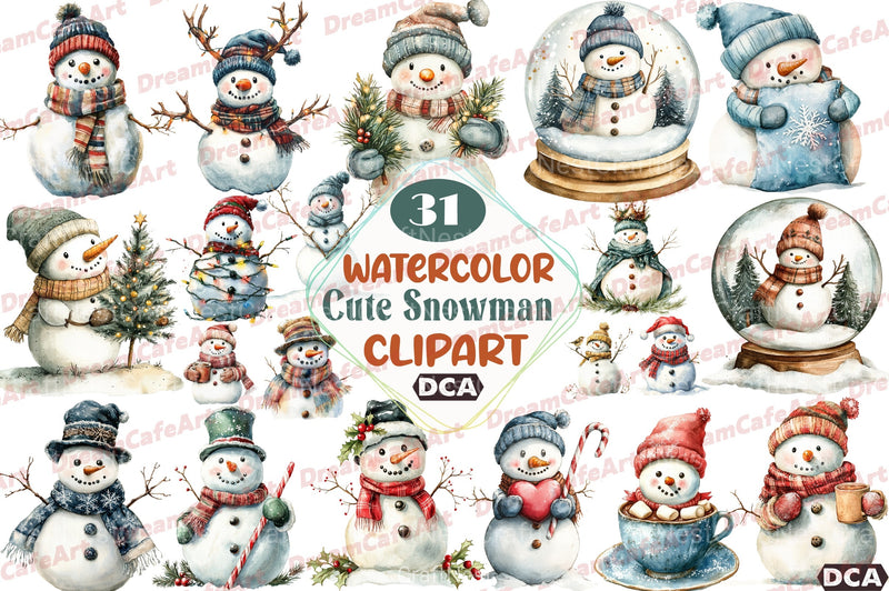 Cute Snowman Christmas Clipart Bundle 23 - CraftNest - Digital Crafting and Art