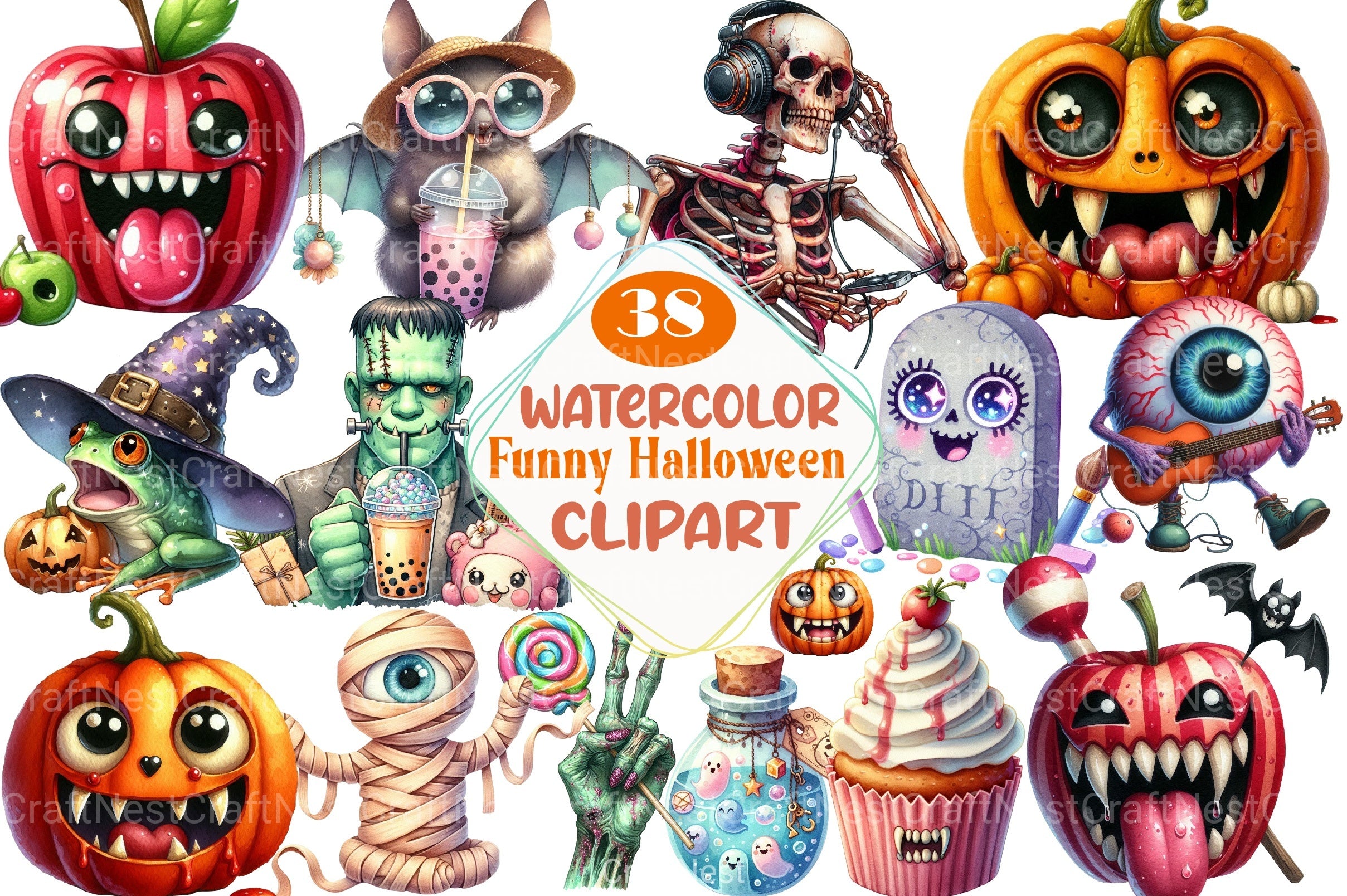 Crazy Funny Halloween Clipart Bundle - CraftNest - Digital Crafting and Art