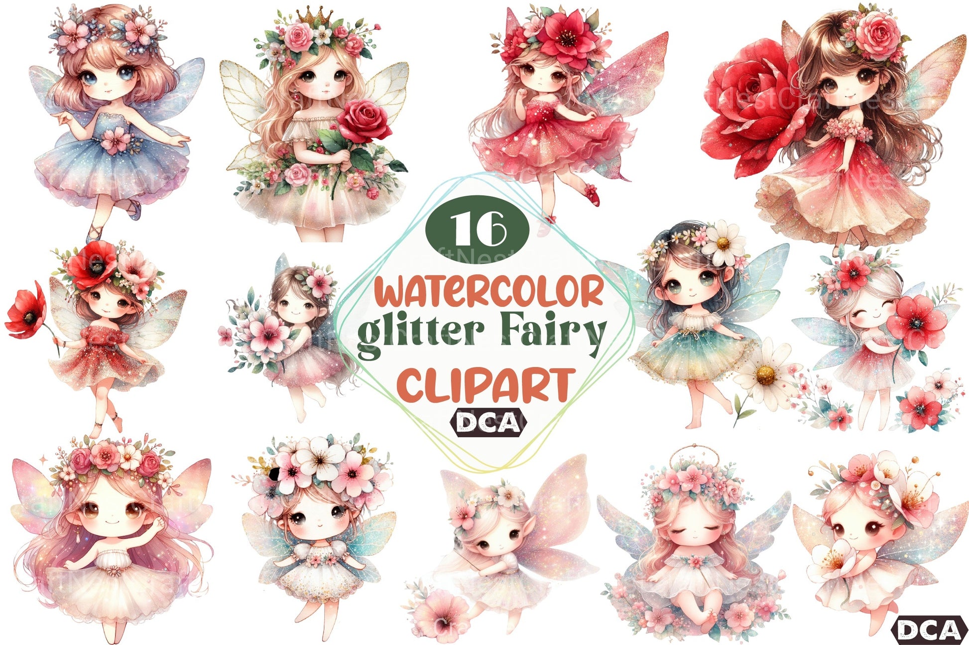 Flower Glitter Fairy Clipart Bundle - CraftNest - Digital Crafting and Art