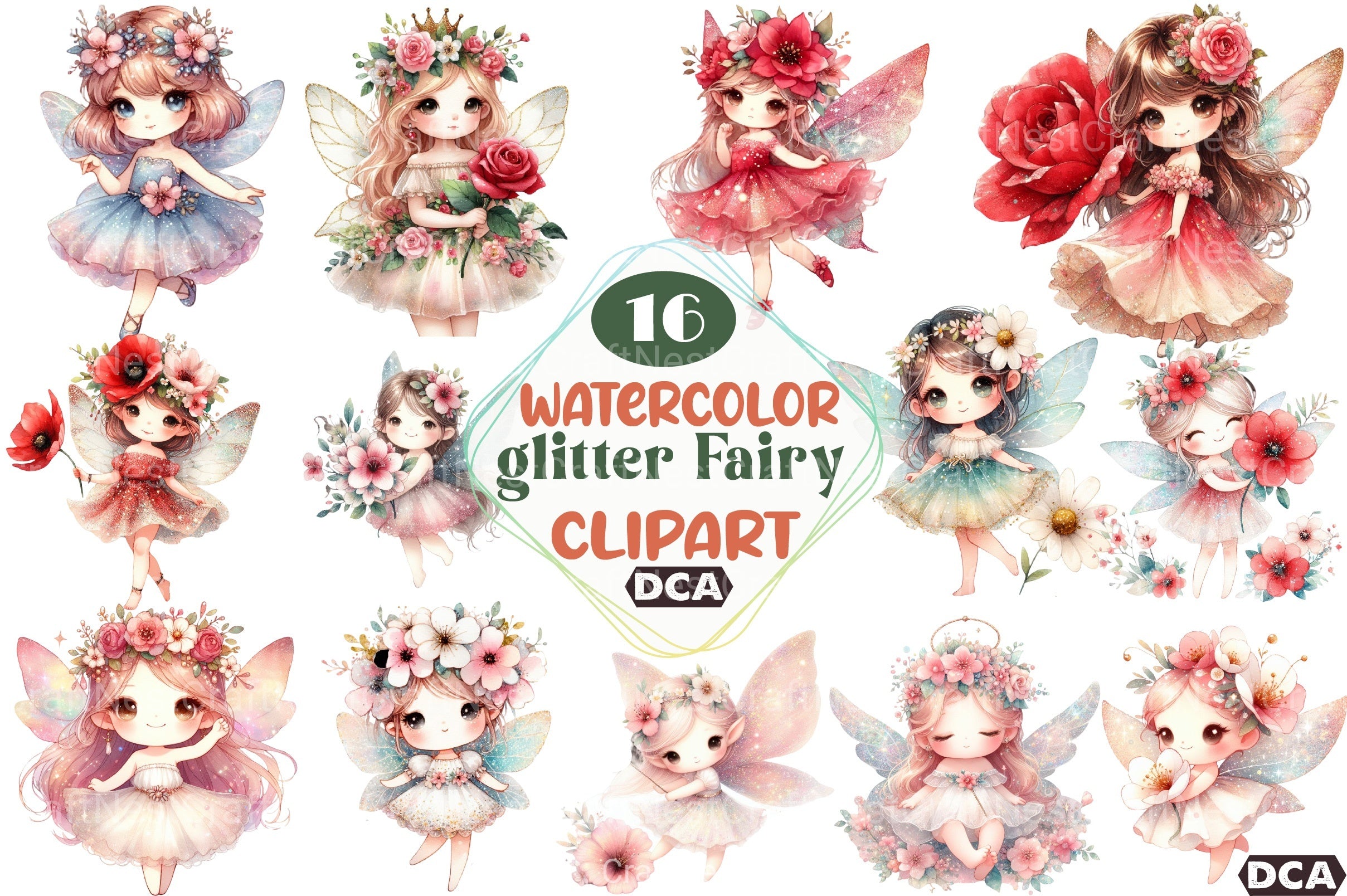 Flower Glitter Fairy Clipart Bundle - CraftNest - Digital Crafting and Art