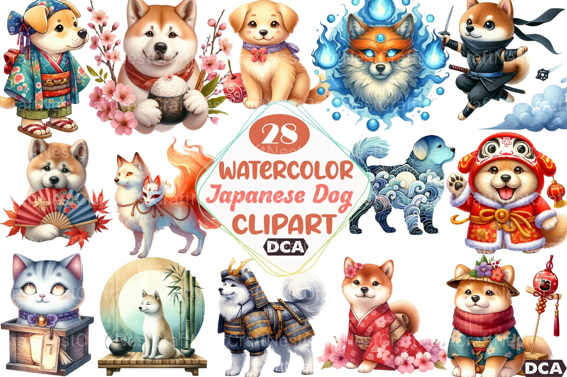 Beautiful Japanese Style Dog Clipart Bundle - CraftNest - Digital Crafting and Art
