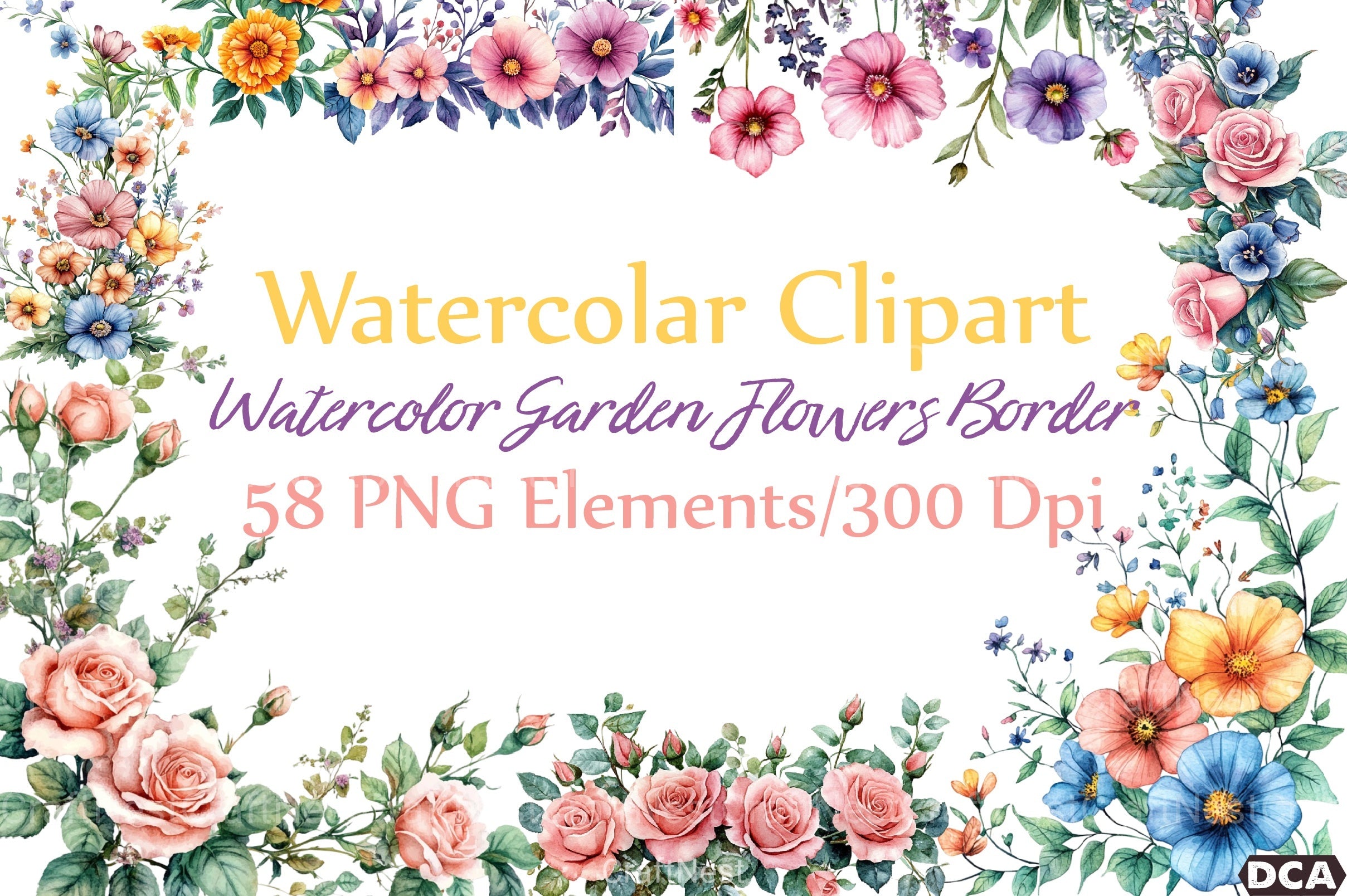 Garden Flowers Border Clipart Bundle - CraftNest - Digital Crafting and Art
