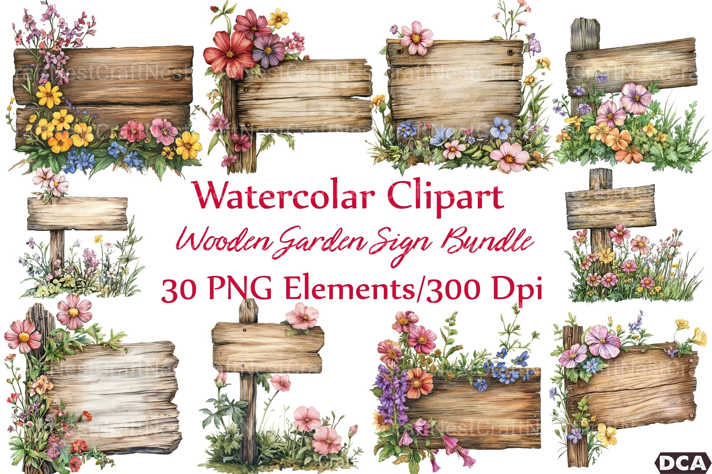 Wooden Garden Sign Clipart Bundle - CraftNest - Digital Crafting and Art
