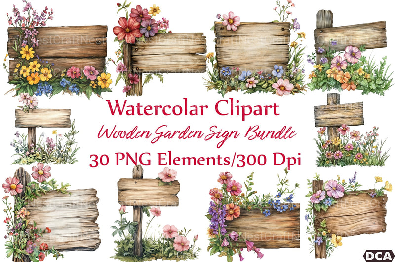 Wooden Garden Sign Clipart Bundle - CraftNest - Digital Crafting and Art