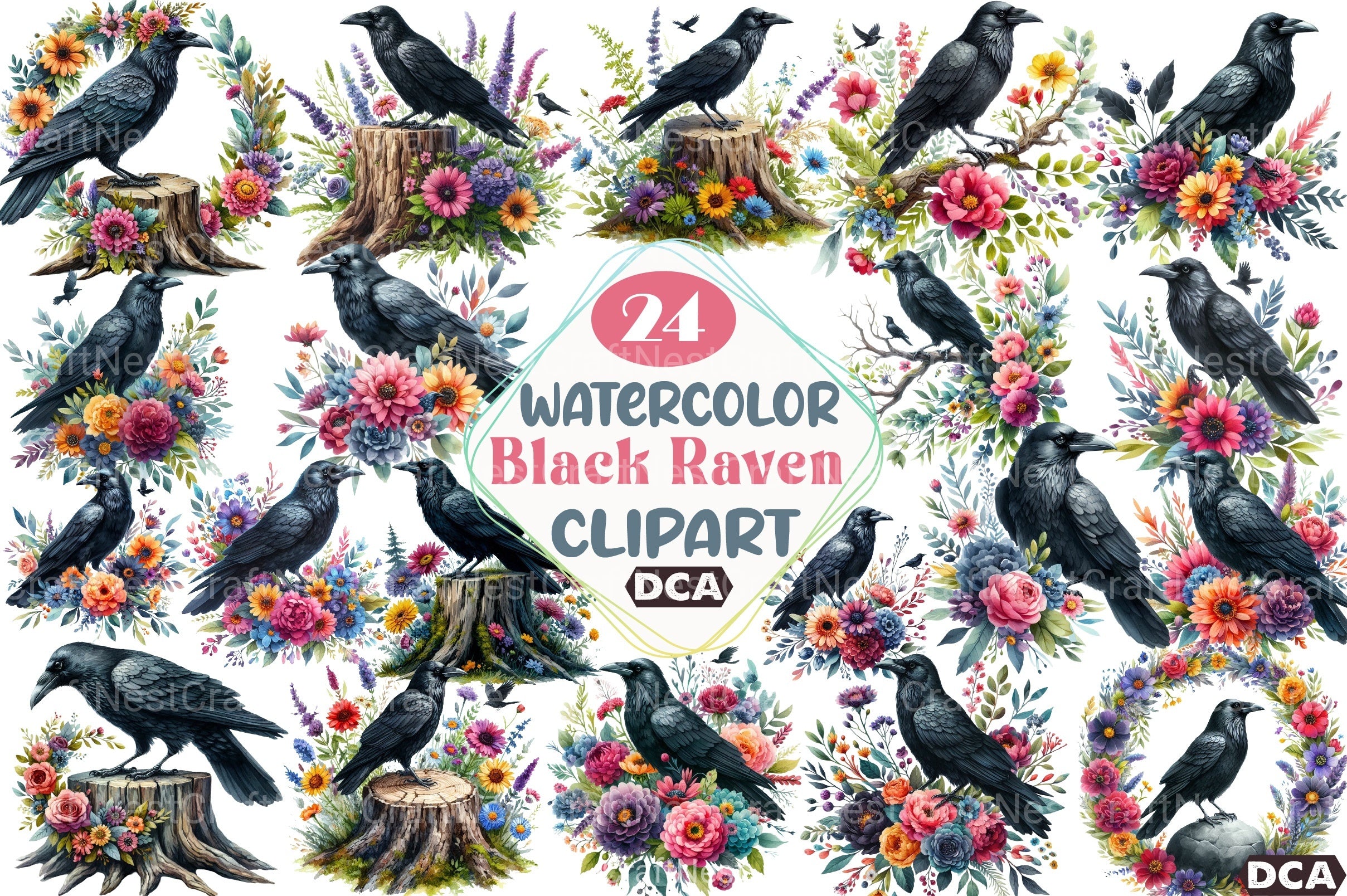 Black Raven Clipart Bundle - CraftNest - Digital Crafting and Art