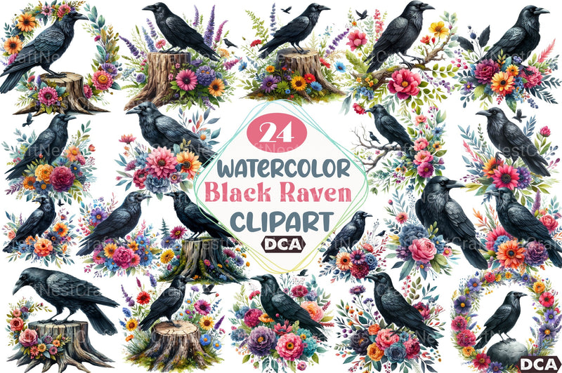 Black Raven Clipart Bundle - CraftNest - Digital Crafting and Art