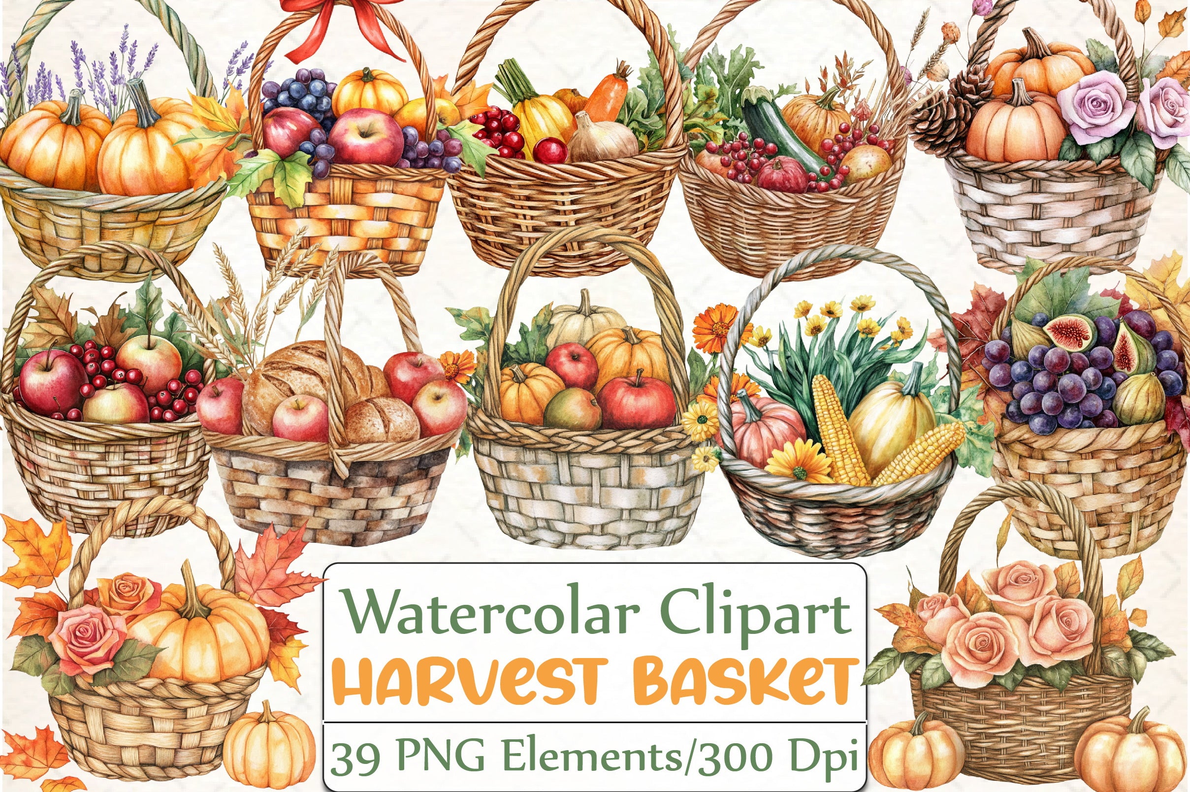 Harvest Basket Thanksgiving Clipart Bundle