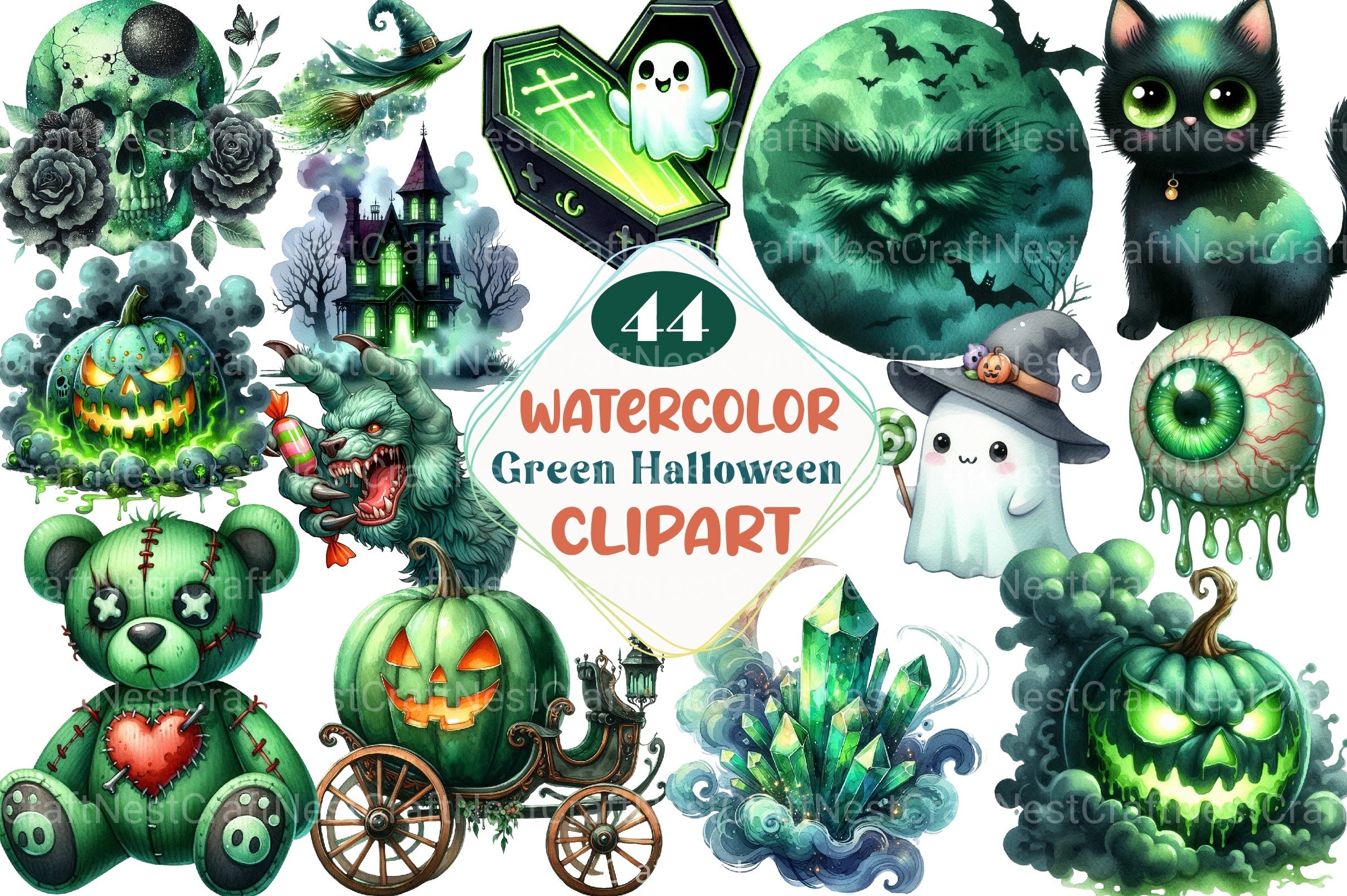 Green Halloween Clipart Bundle 5 - CraftNest - Digital Crafting and Art