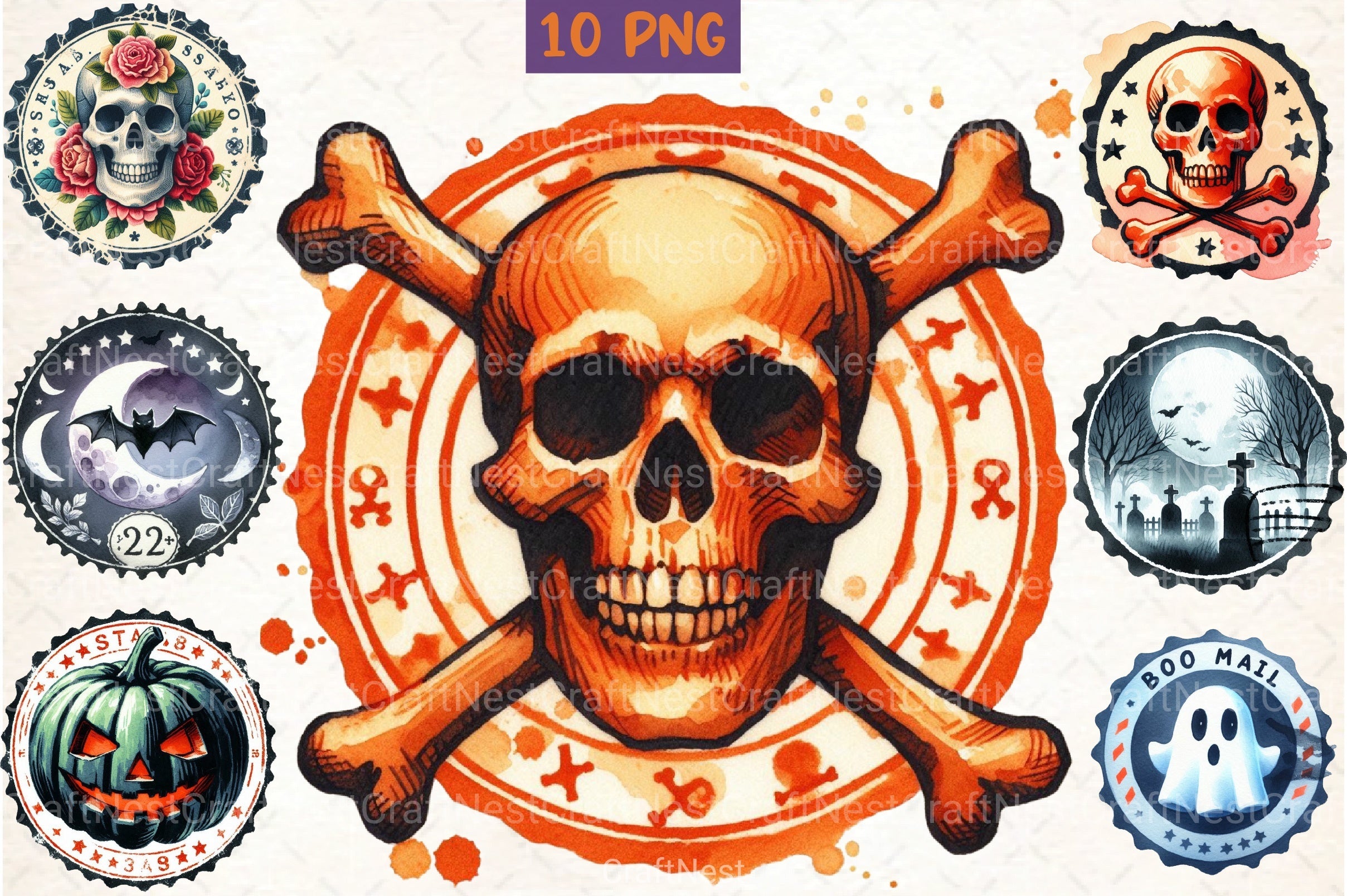 Halloween Round Stamp Clipart Bundle - CraftNest - Digital Crafting and Art