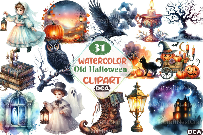 Vintage Halloween Night Clipart Bundle - CraftNest - Digital Crafting and Art