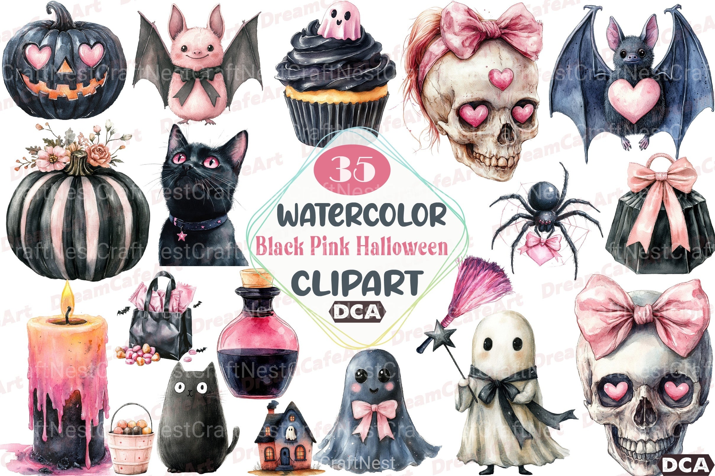 Black Pink Halloween Clipart Bundle - CraftNest - Digital Crafting and Art