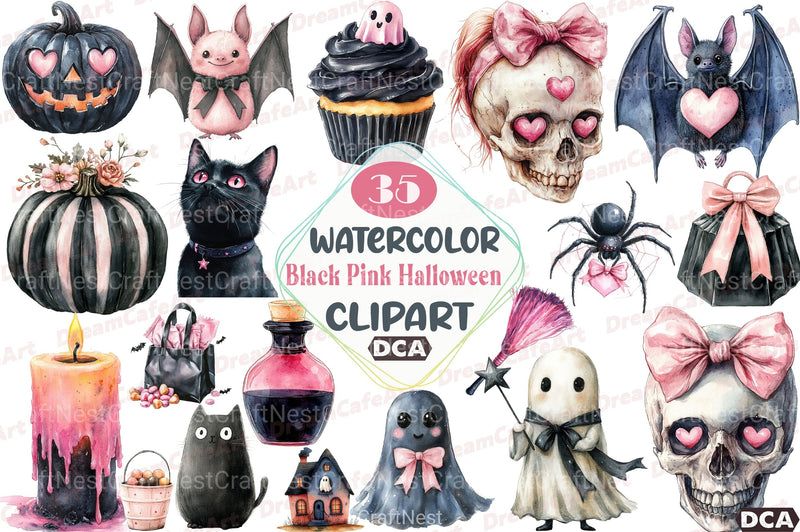Black Pink Halloween Clipart Bundle - CraftNest - Digital Crafting and Art