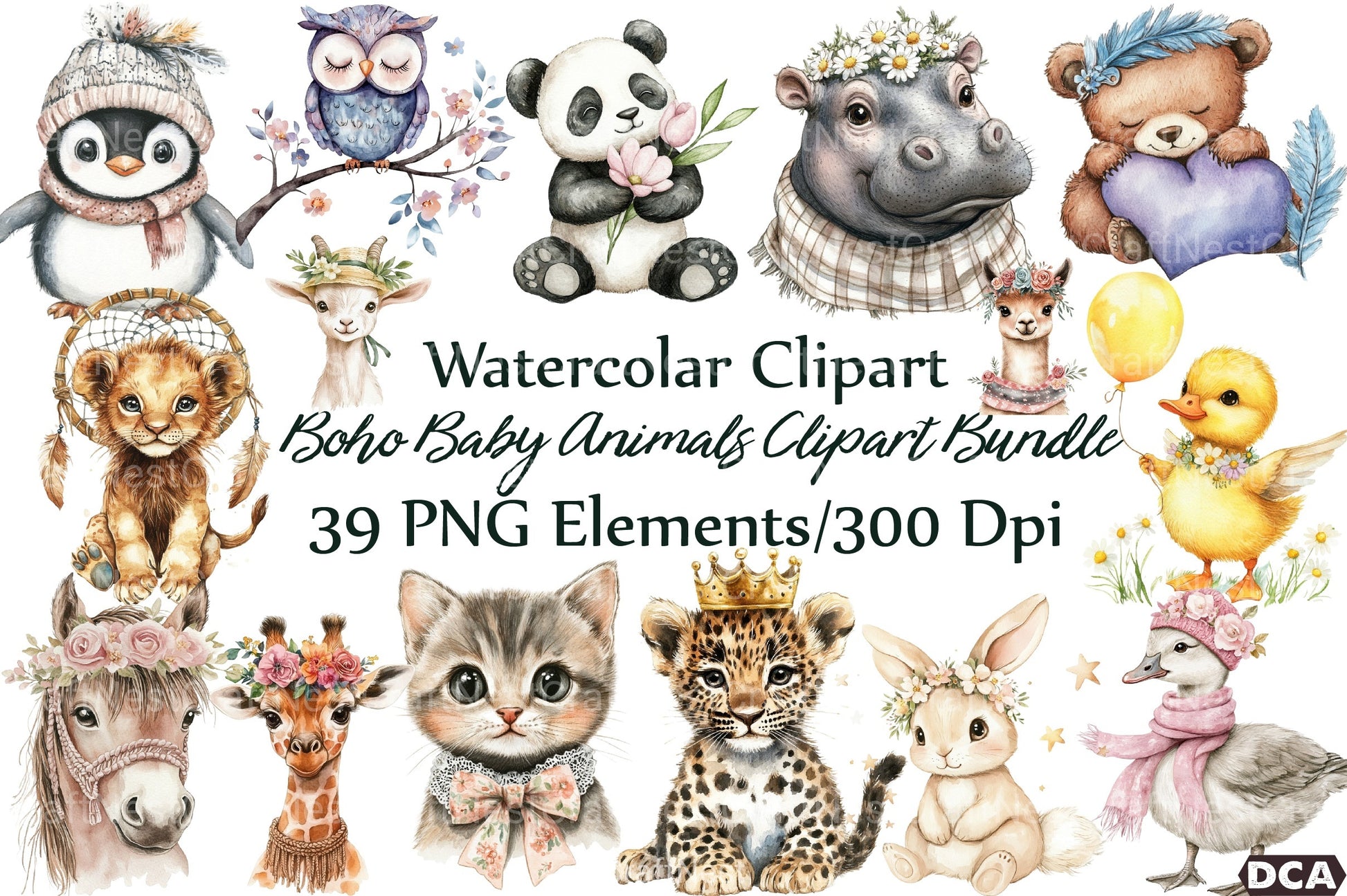 Boho Baby Animals Clipart Bundle - CraftNest - Digital Crafting and Art
