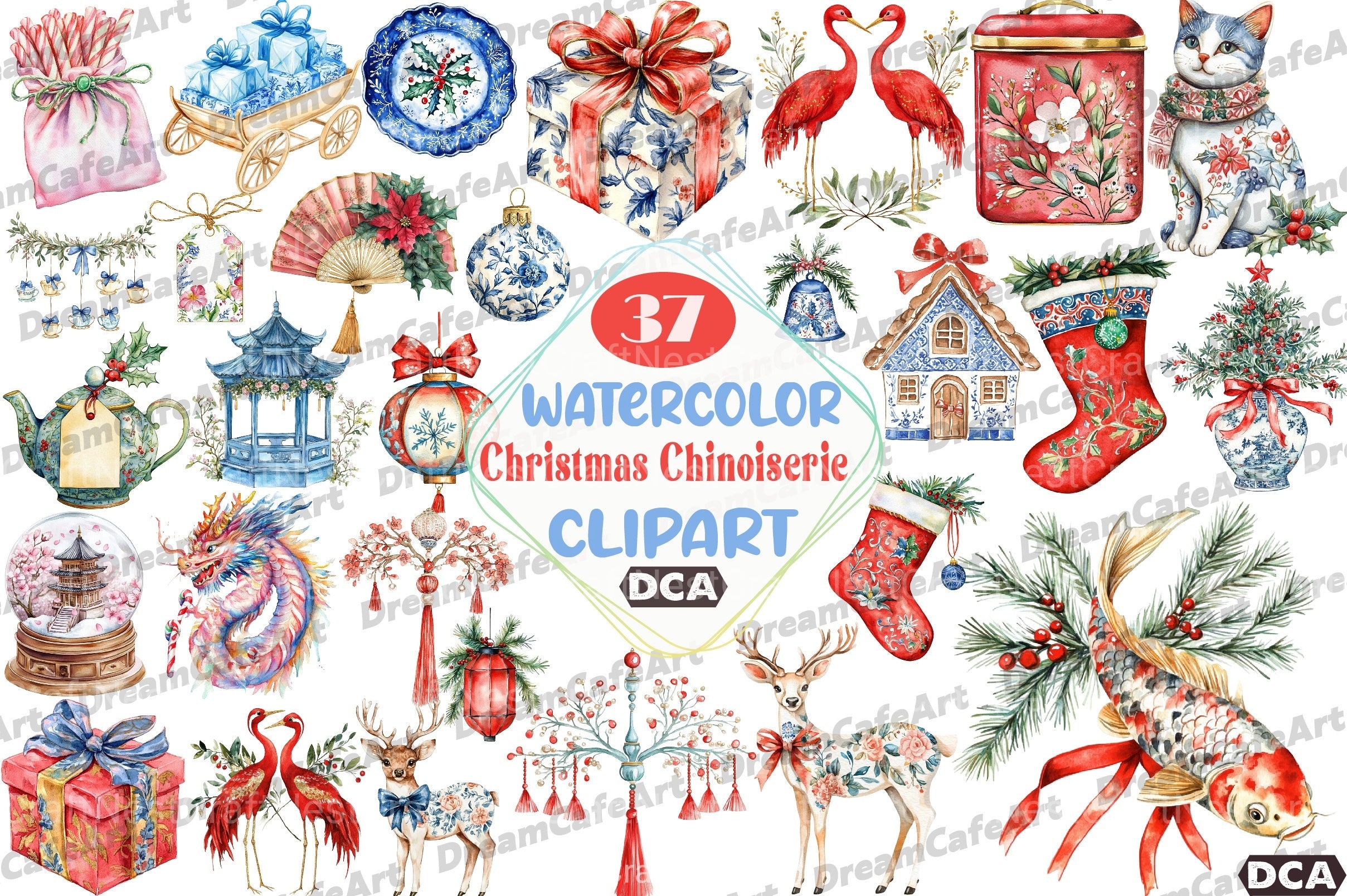 Christmas Chinoiserie Clipart Bundle - CraftNest - Digital Crafting and Art