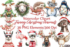 Funny Christmas Animals Clipart Bundle 99 - CraftNest - Digital Crafting and Art