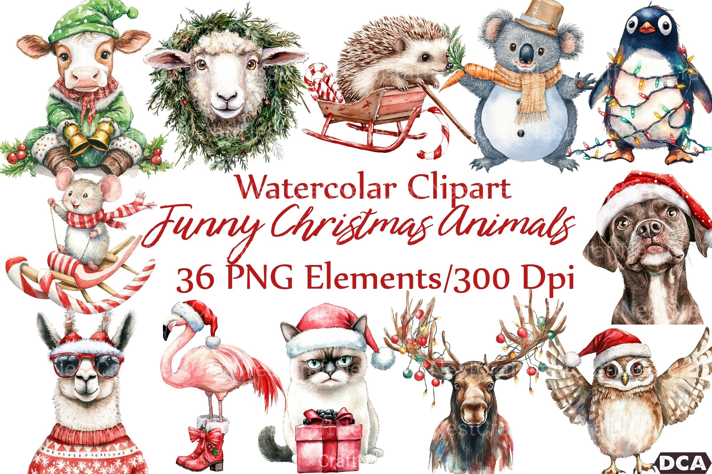 Funny Christmas Animals Clipart Bundle 99 - CraftNest - Digital Crafting and Art