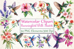 Hummingbird and Flowers Clipart Bundle - CraftNest - Digital Crafting and Art