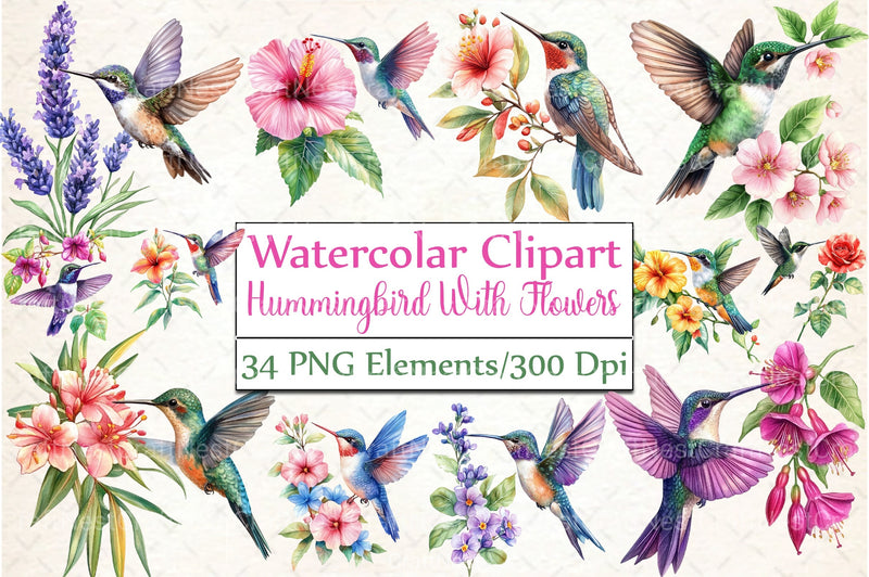 Hummingbird and Flowers Clipart Bundle - CraftNest - Digital Crafting and Art