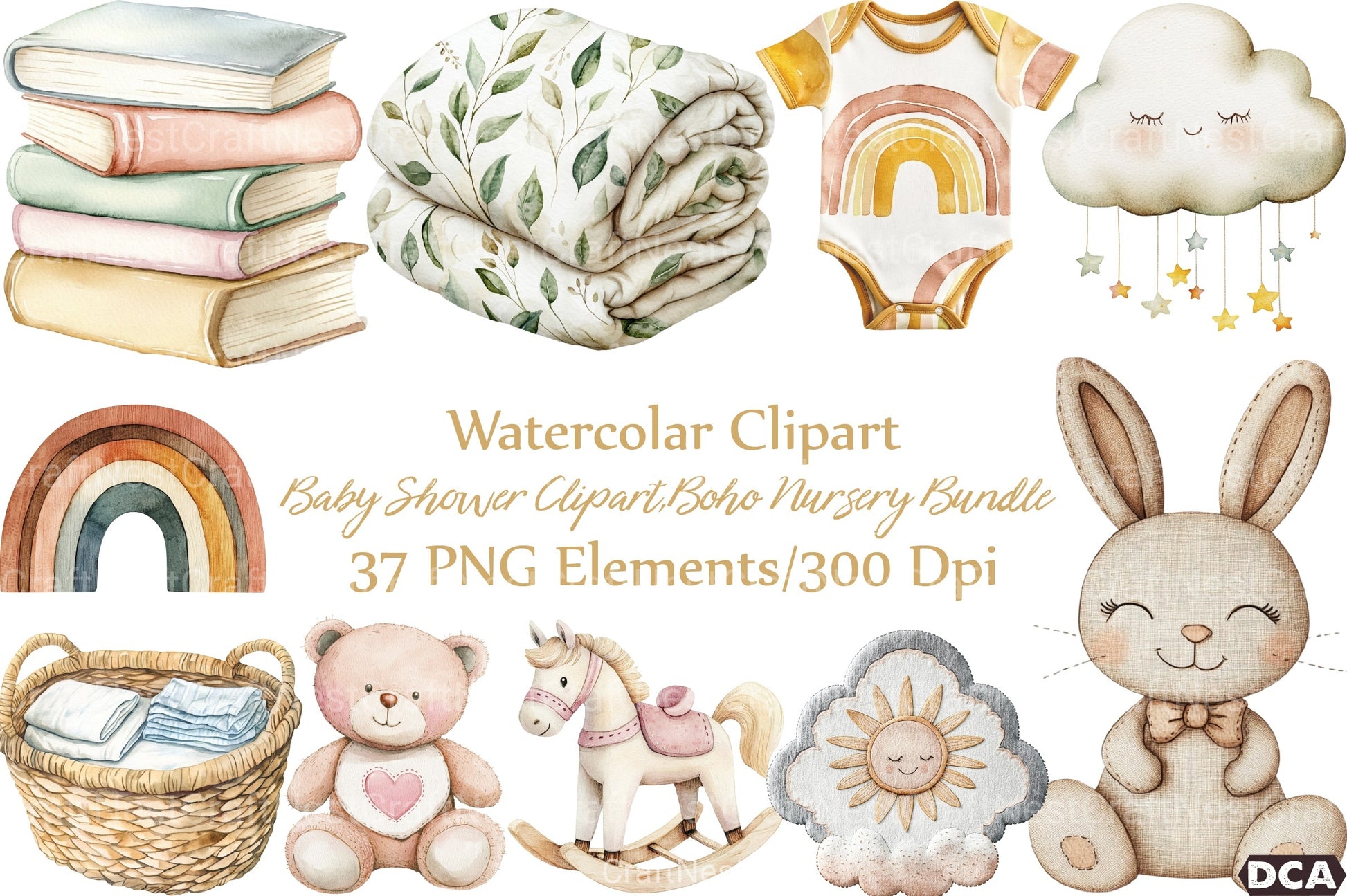 Boho Nursery Clipart Bundle for Baby Shower - CraftNest - Digital Crafting and Art