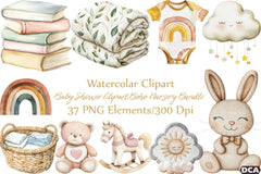 Boho Nursery Clipart Bundle for Baby Shower - CraftNest - Digital Crafting and Art