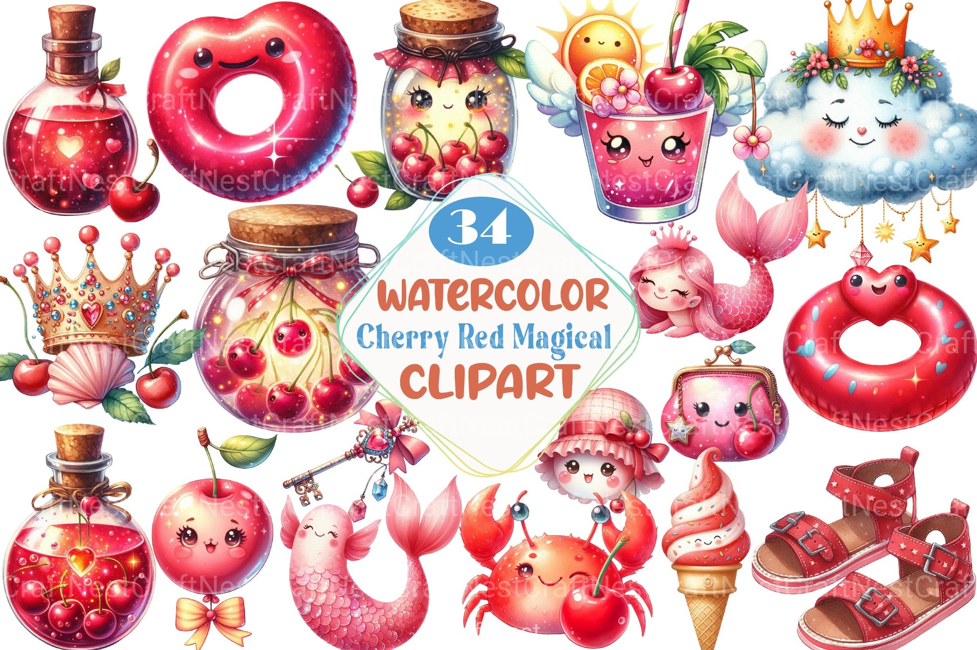 Cherry Red Magical Summer Clipart Bundle 1 - CraftNest - Digital Crafting and Art