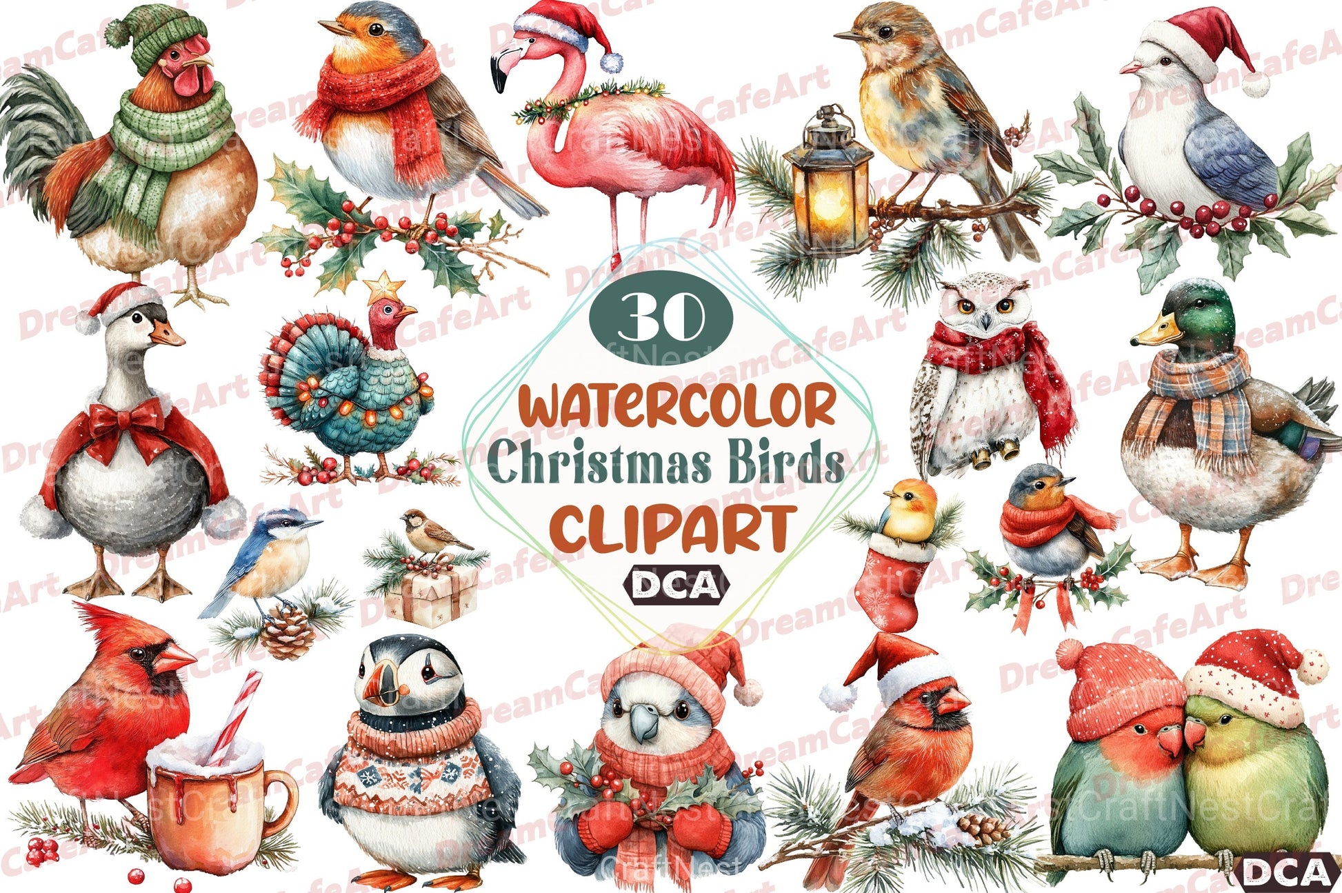 Christmas Birds Clipart Bundle 2 - CraftNest - Digital Crafting and Art