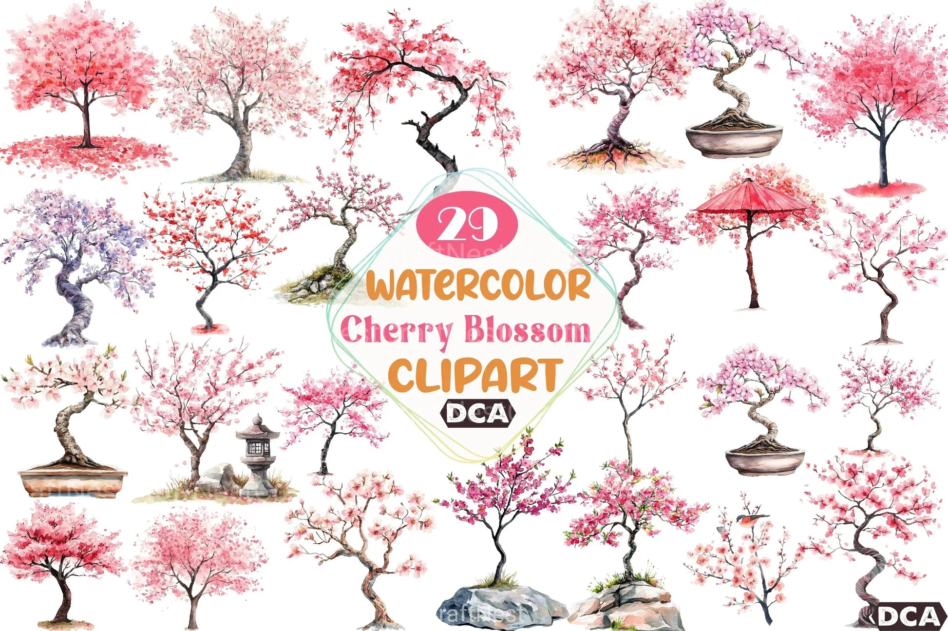 Japanese Cherry Blossom Tree Clipart Bundle - CraftNest - Digital Crafting and Art