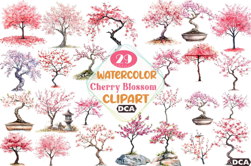 Japanese Cherry Blossom Tree Clipart Bundle - CraftNest - Digital Crafting and Art