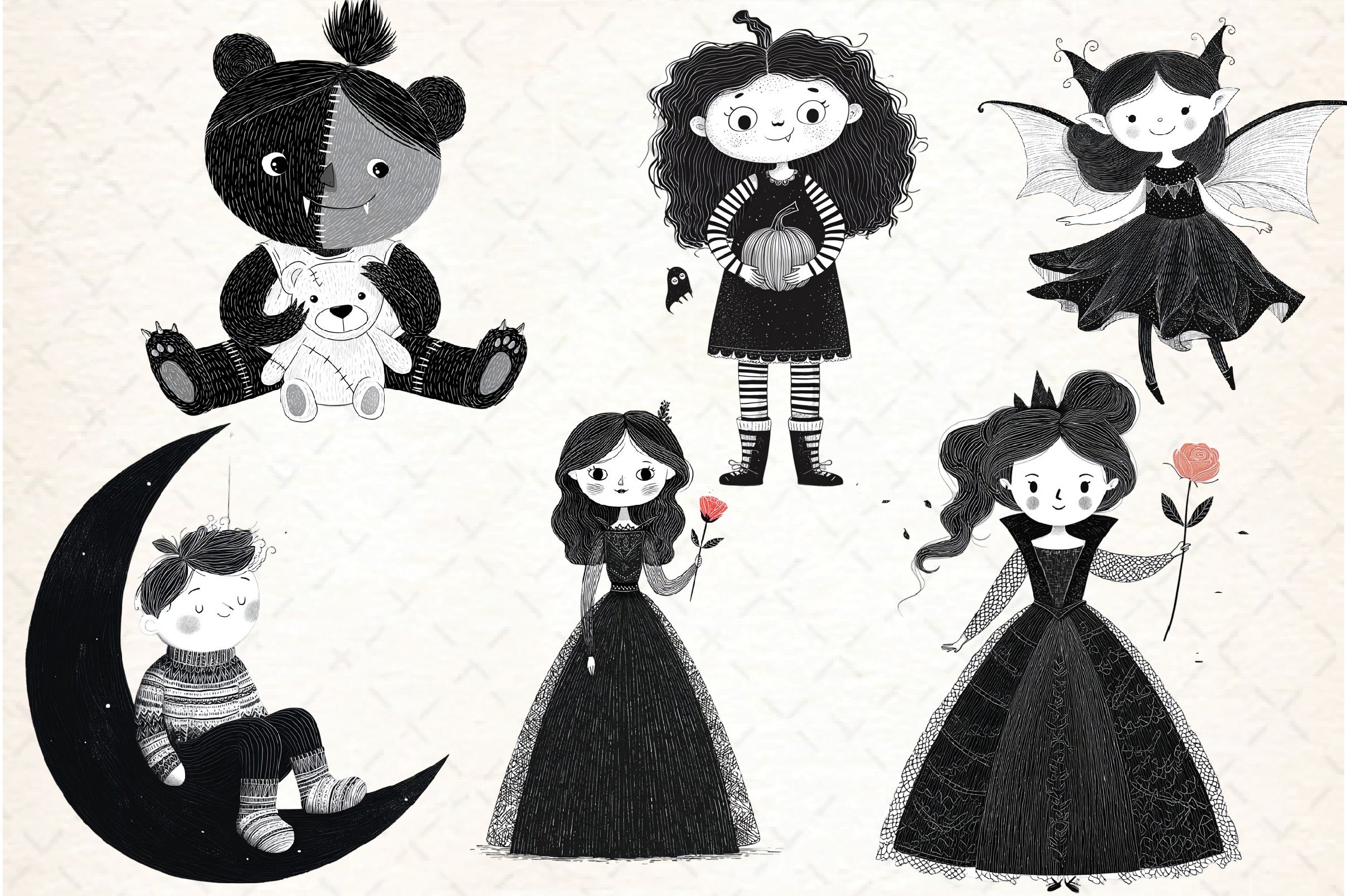 Whimsical Gothic Vampire Dolls Clipart Bundle