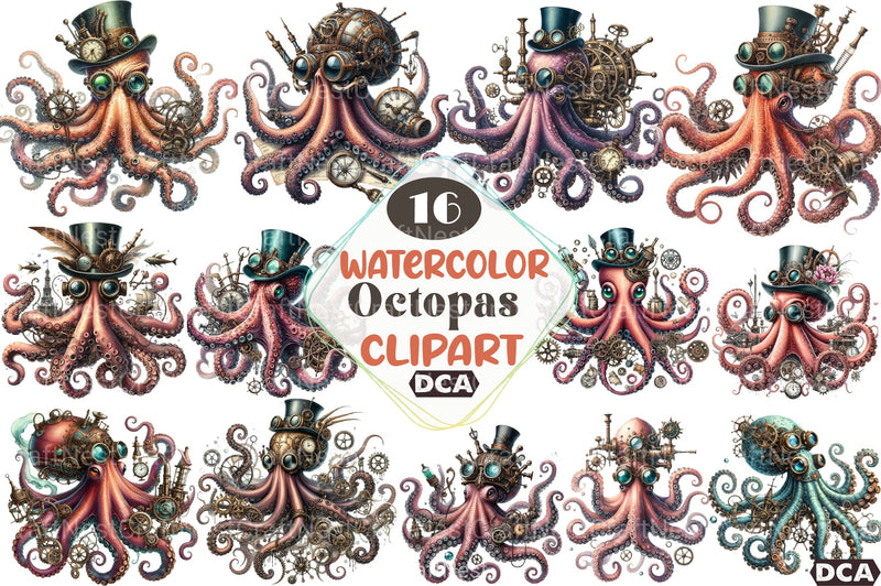 Steampunk Octopus Clipart Bundle - CraftNest - Digital Crafting and Art