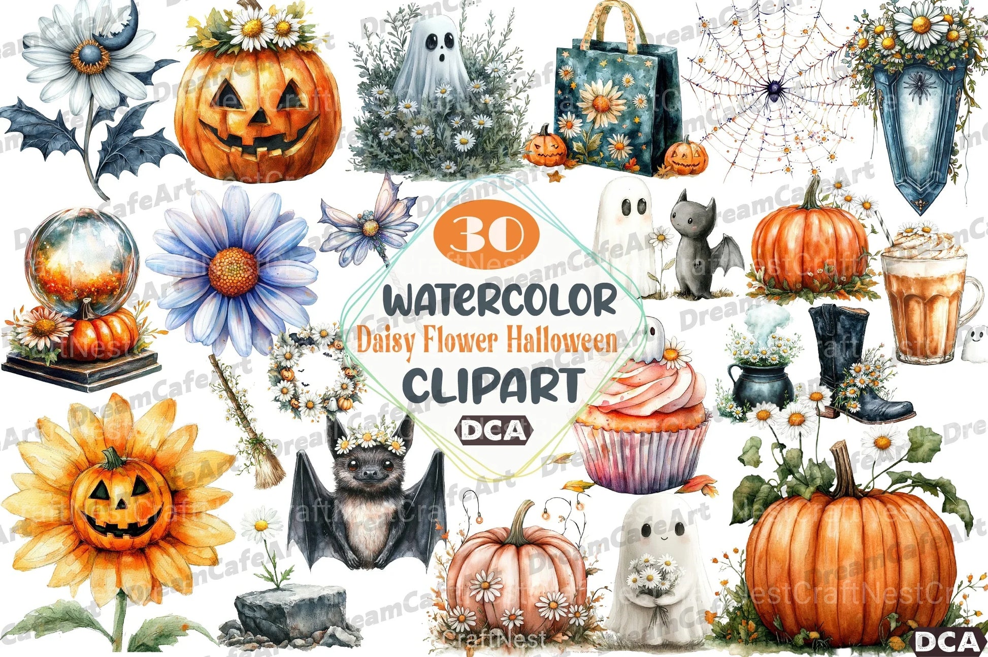 Daisy Flower & Halloween Clipart Bundle 177 - CraftNest - Digital Crafting and Art