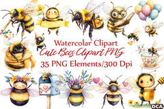 Cute Bees Clipart Bundle 16 - CraftNest - Digital Crafting and Art