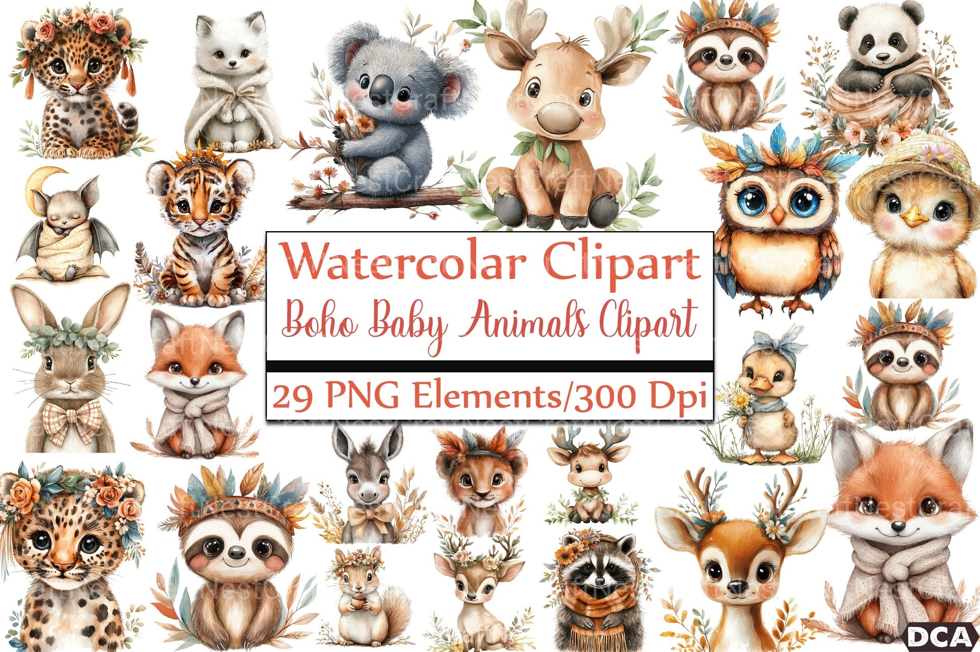 Boho Baby Animals Clipart Bundle 2 - CraftNest - Digital Crafting and Art