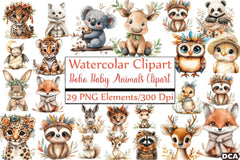 Boho Baby Animals Clipart Bundle 2 - CraftNest - Digital Crafting and Art