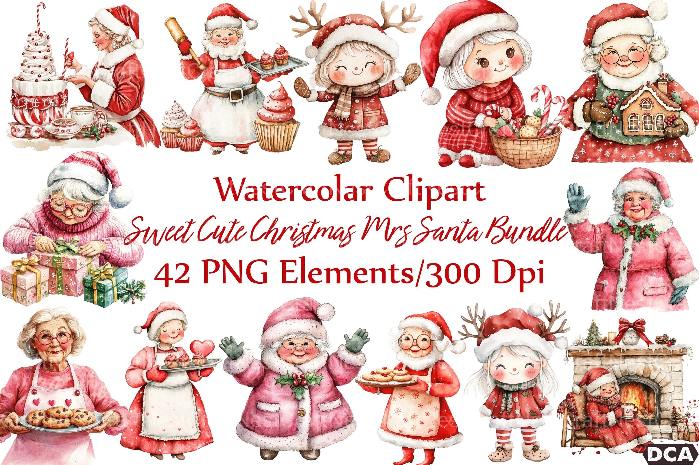 Sweet Cute Christmas Mrs. Santa Claus Clipart Bundle - CraftNest - Digital Crafting and Art