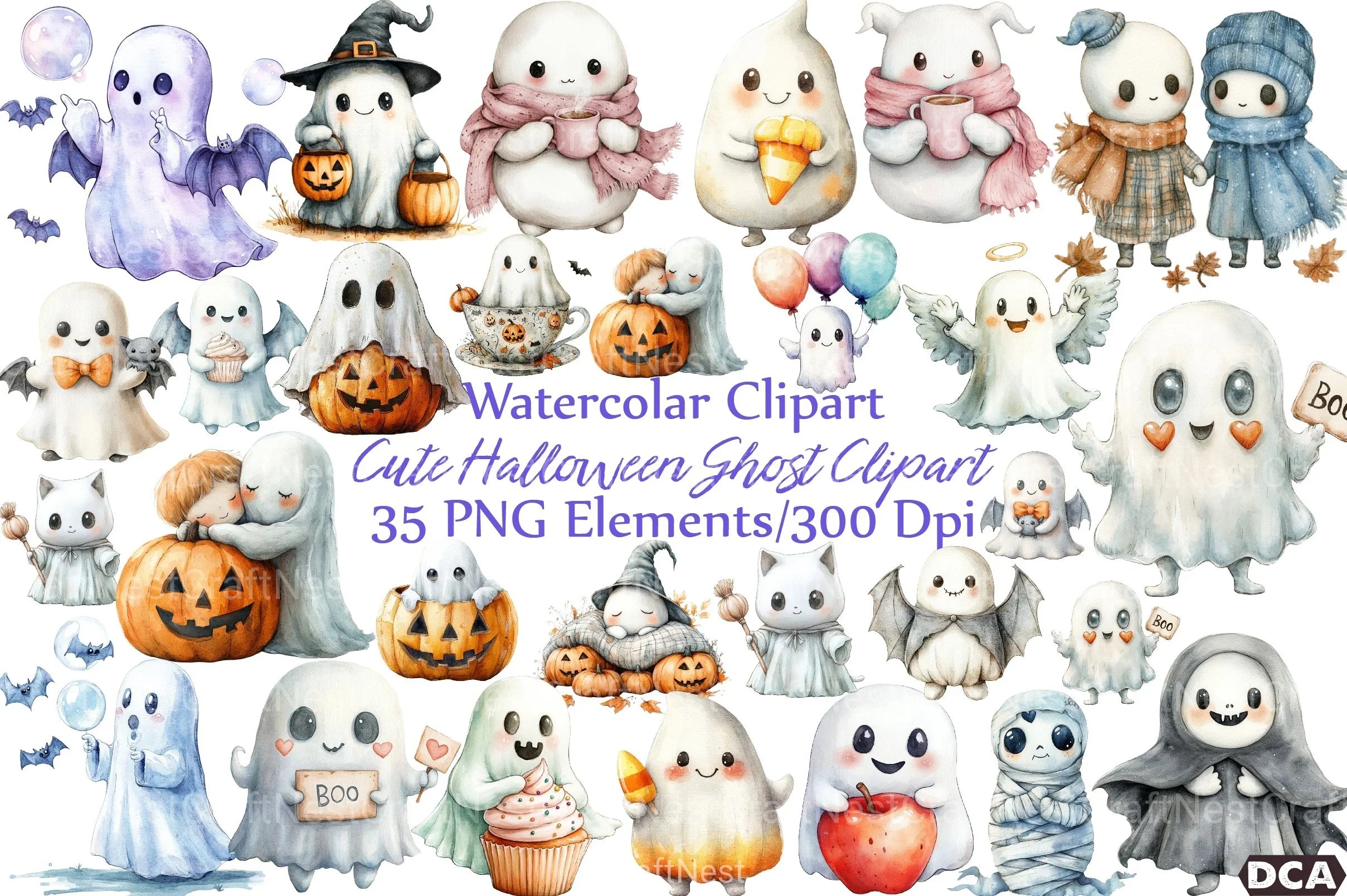 Cute Halloween Ghost Clipart Bundle 37 - CraftNest - Digital Crafting and Art