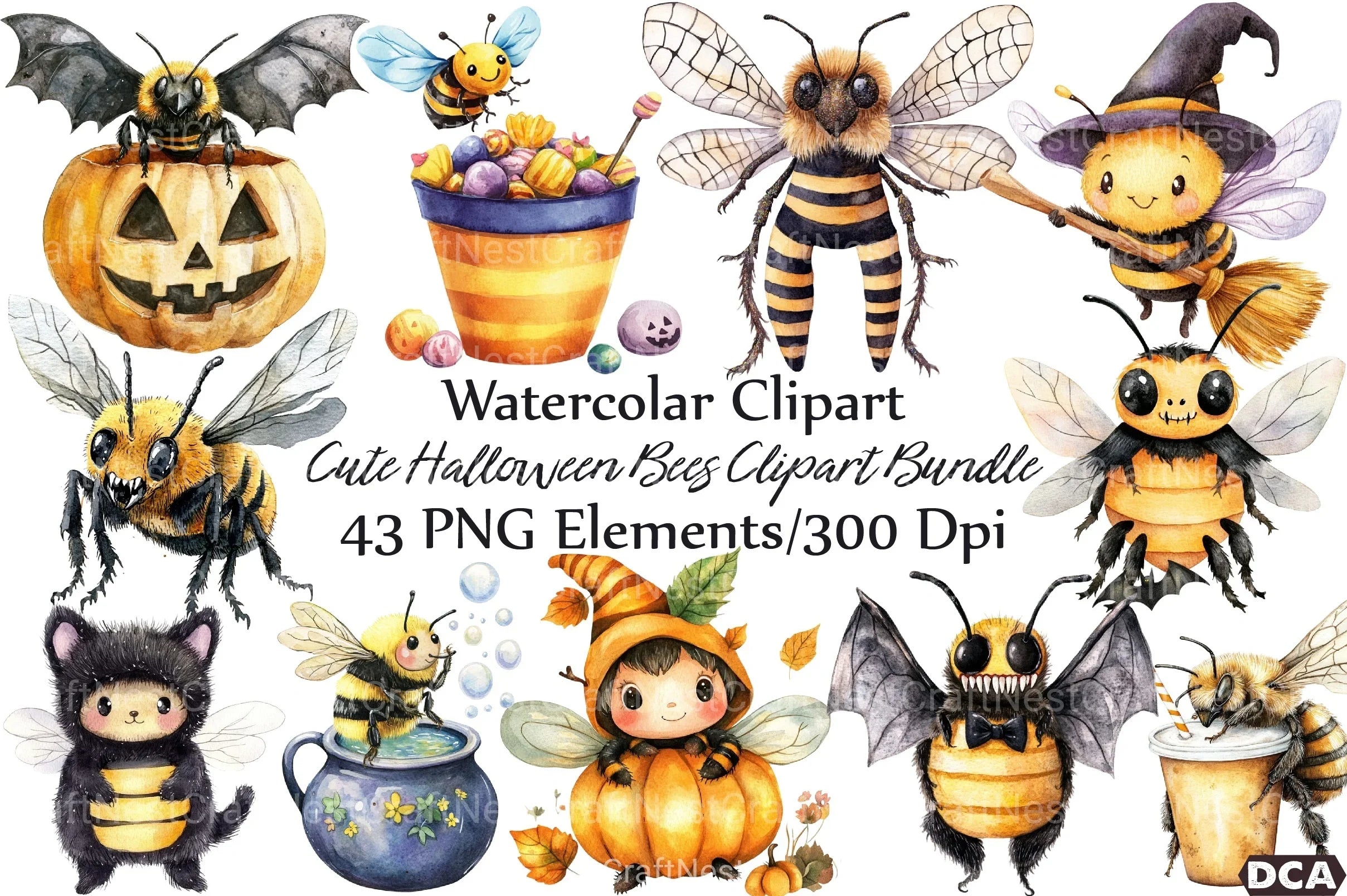 Cute Halloween Bees Clipart Bundle - CraftNest - Digital Crafting and Art