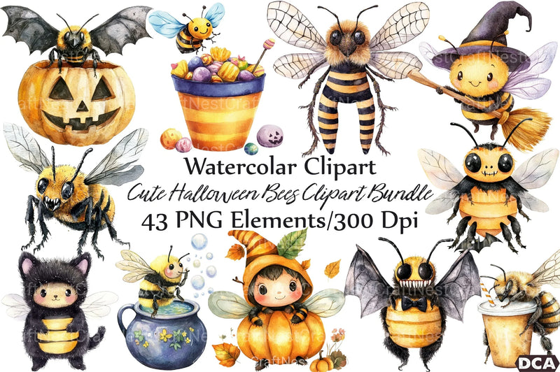 Cute Halloween Bees Clipart Bundle - CraftNest - Digital Crafting and Art