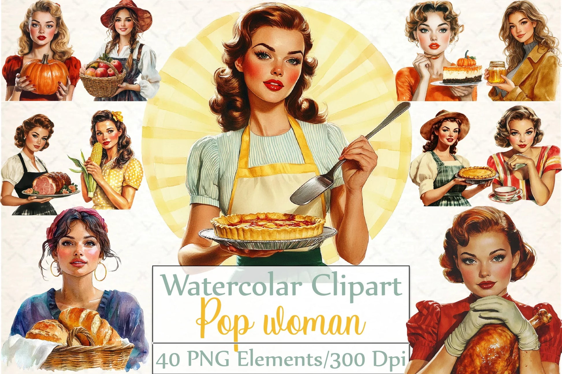 Thanksgiving Pop Art Woman Clipart Bundle - CraftNest - Digital Crafting and Art