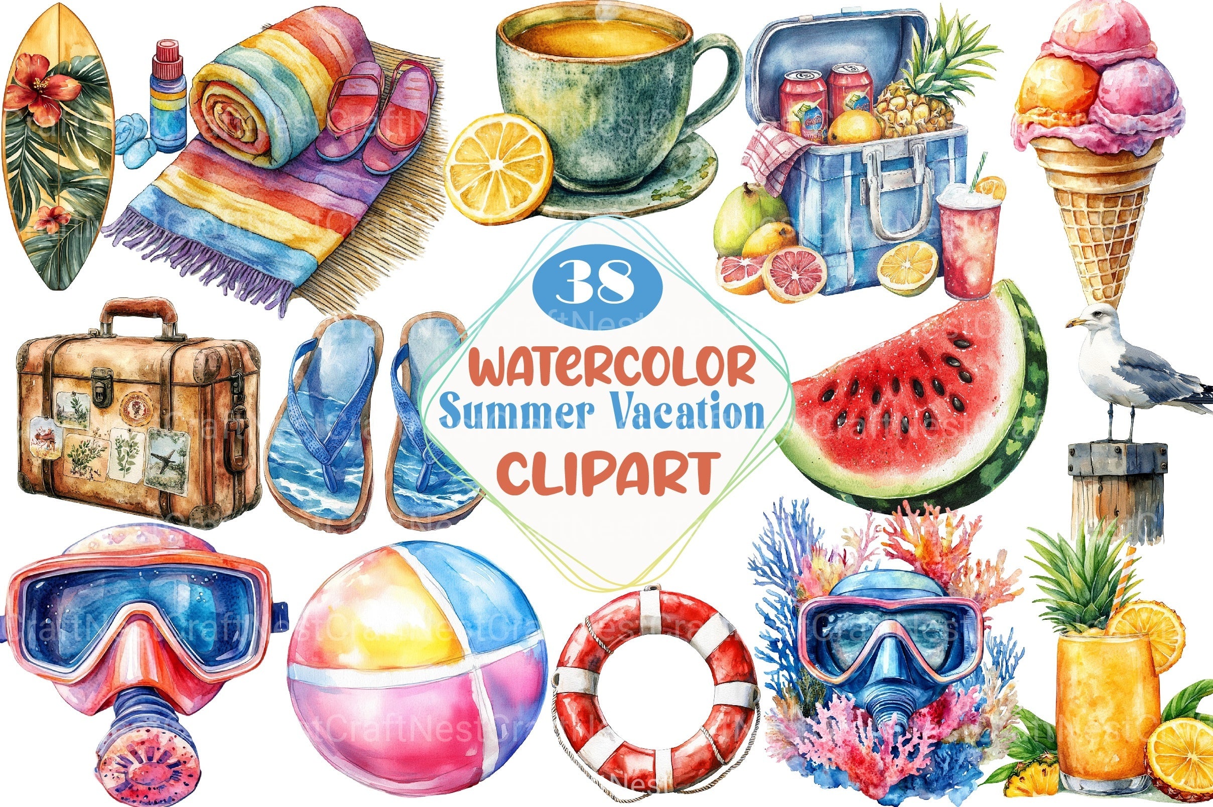 Summer Vacation Clipart Bundle - CraftNest - Digital Crafting and Art