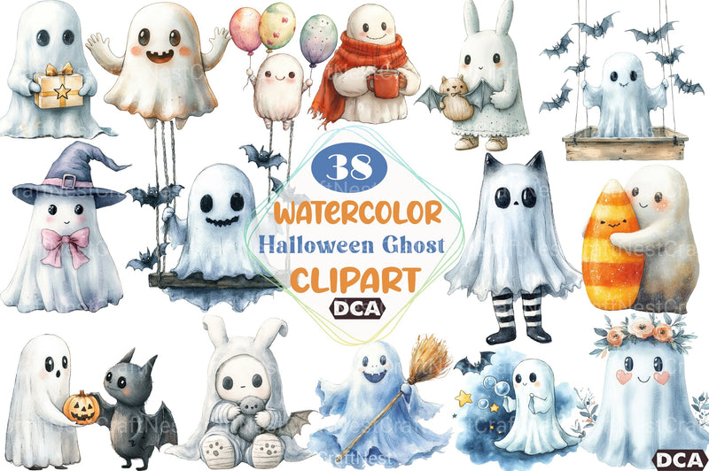 Cute Halloween Ghost Clipart Bundle 1 - CraftNest - Digital Crafting and Art