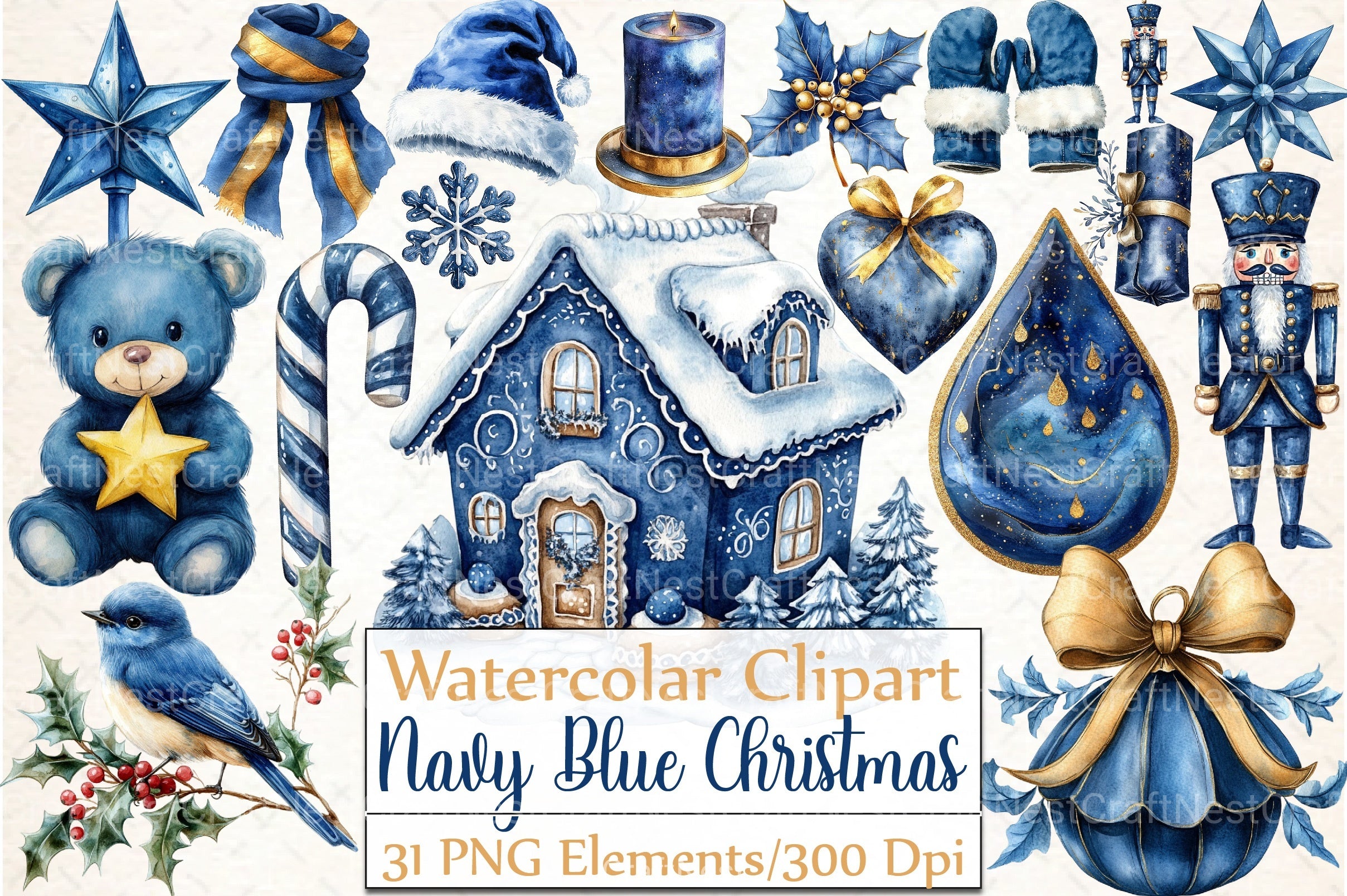 Navy Blue Christmas Clipart Bundle - CraftNest - Digital Crafting and Art
