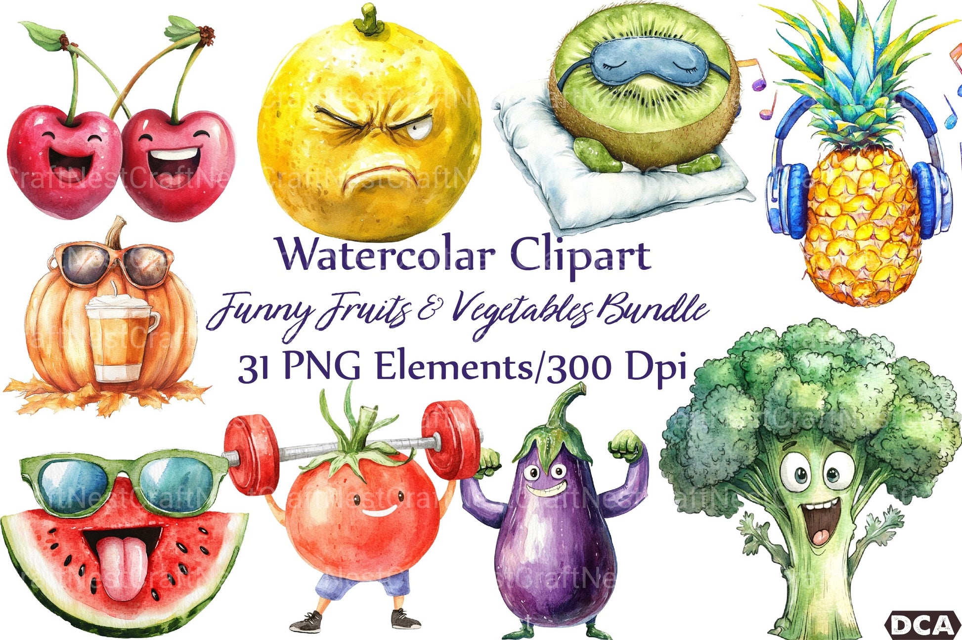 Funny Fruits & Vegetables Clipart Bundle 1 - CraftNest - Digital Crafting and Art