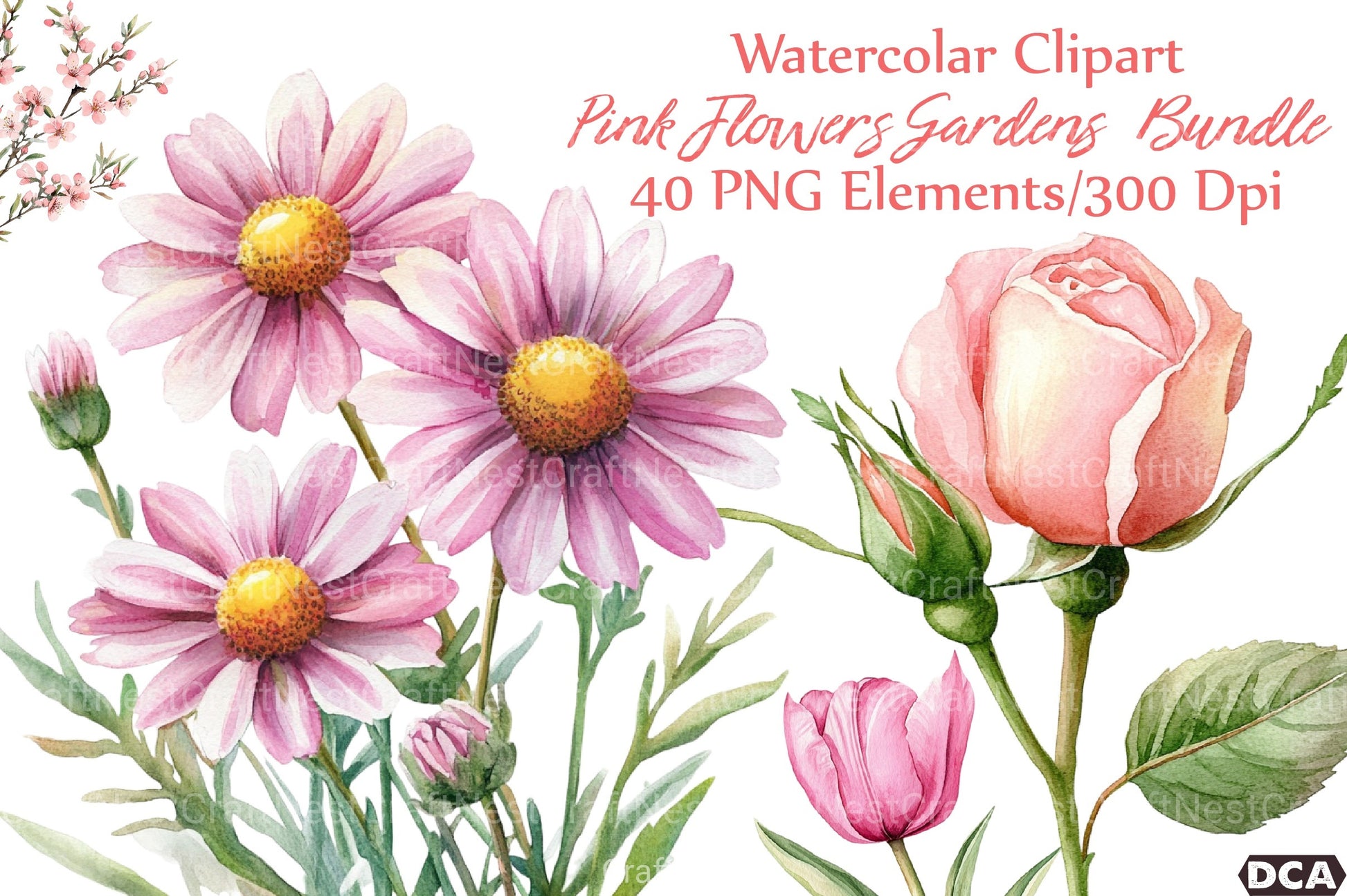 Pink Flowers Gardens Clipart Bundle - CraftNest - Digital Crafting and Art