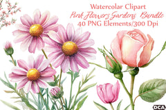 Pink Flowers Gardens Clipart Bundle - CraftNest - Digital Crafting and Art