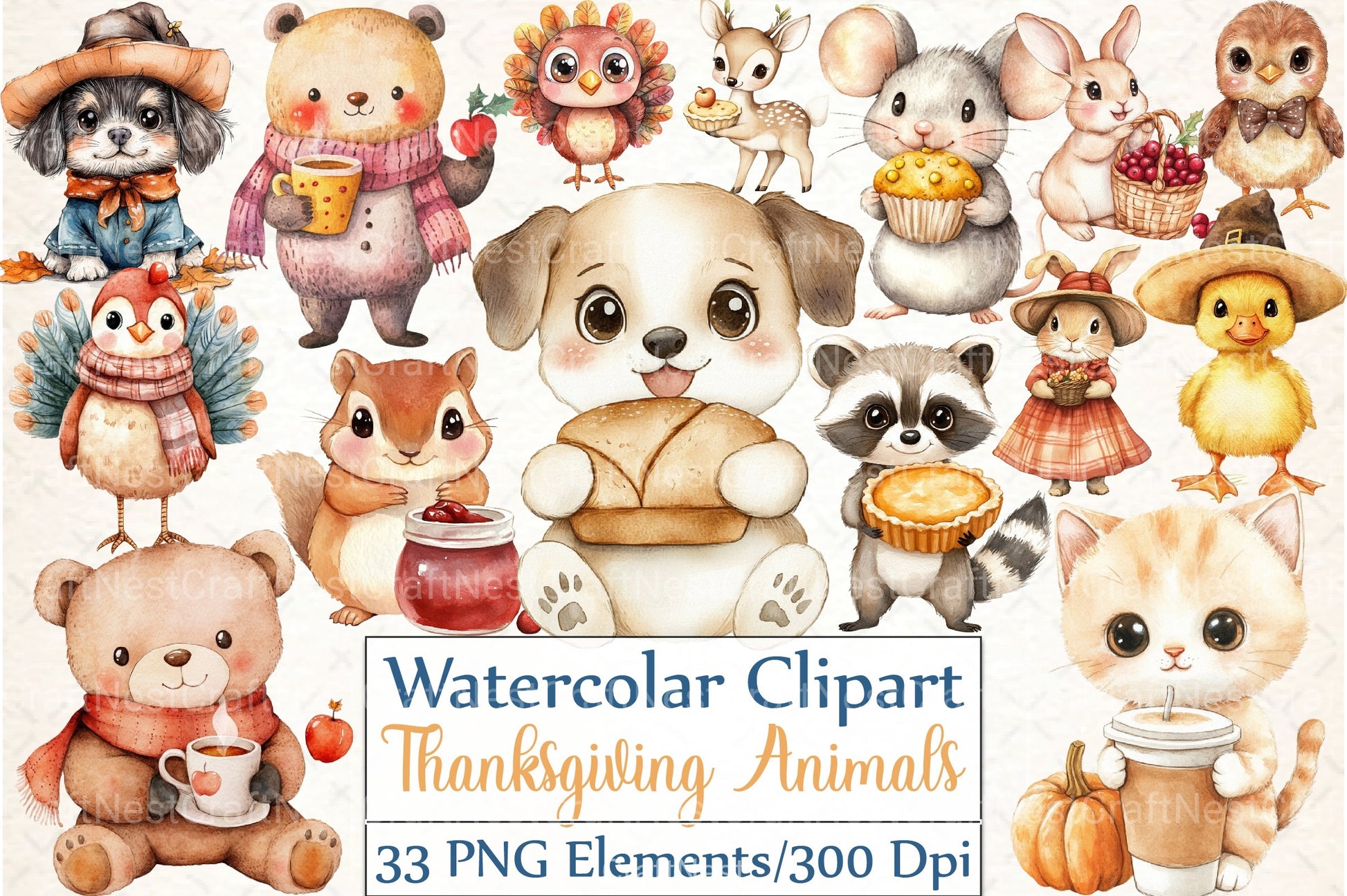 Cute Kawaii Thanksgiving Animals Clipart Bundle - CraftNest - Digital Crafting and Art