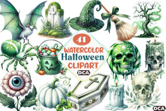 Green & White Halloween Clipart Bundle 99 - CraftNest - Digital Crafting and Art