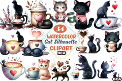 Cat Silhouette Coffee Clipart Bundle 33 - CraftNest - Digital Crafting and Art