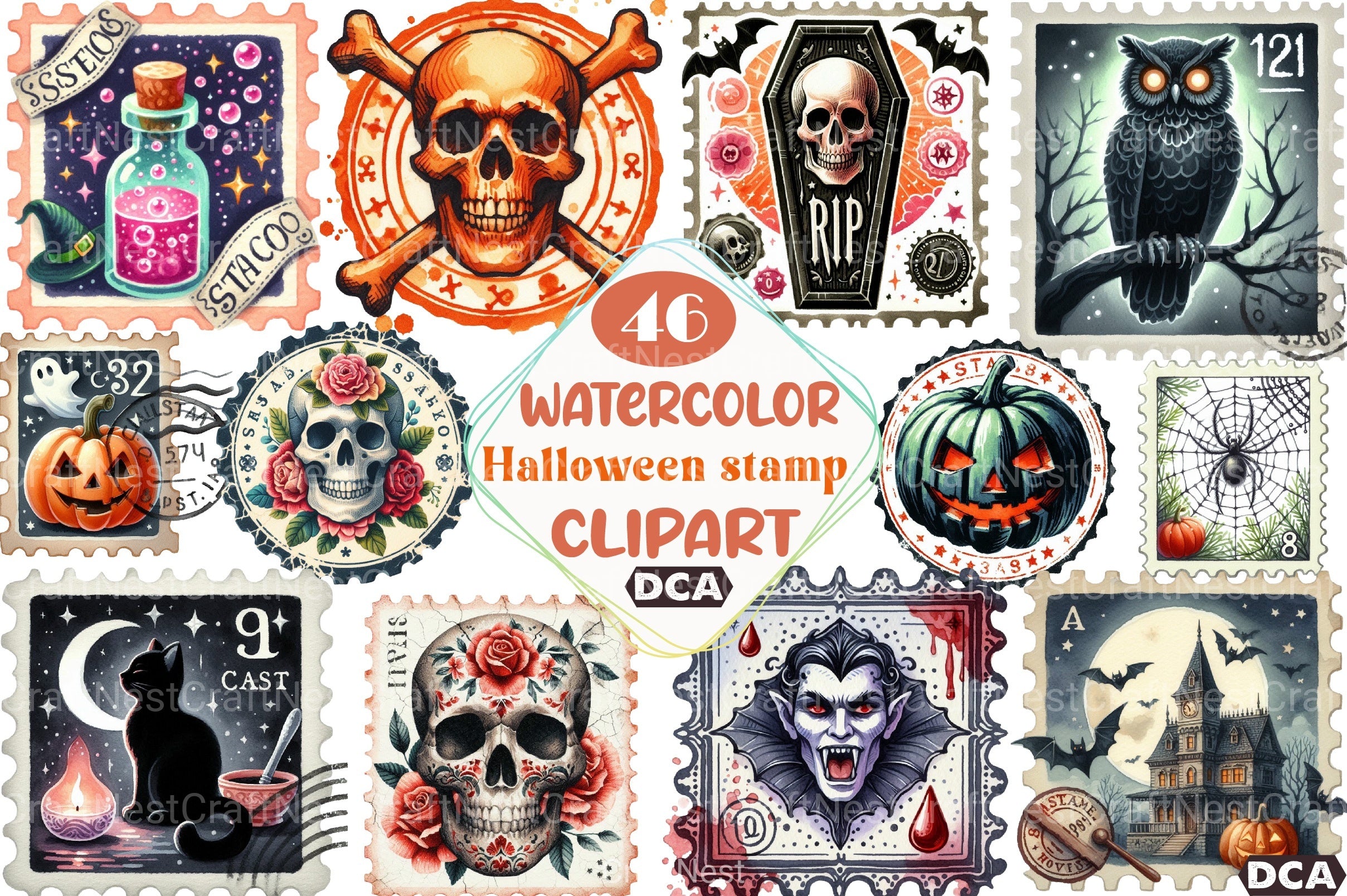 Halloween Stamp Clipart Bundle 1 - CraftNest - Digital Crafting and Art